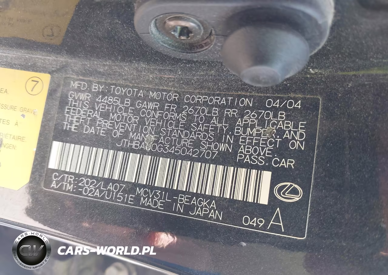 2004 Lexus Es 330 VIN:JTHBA30G345042707 - 9