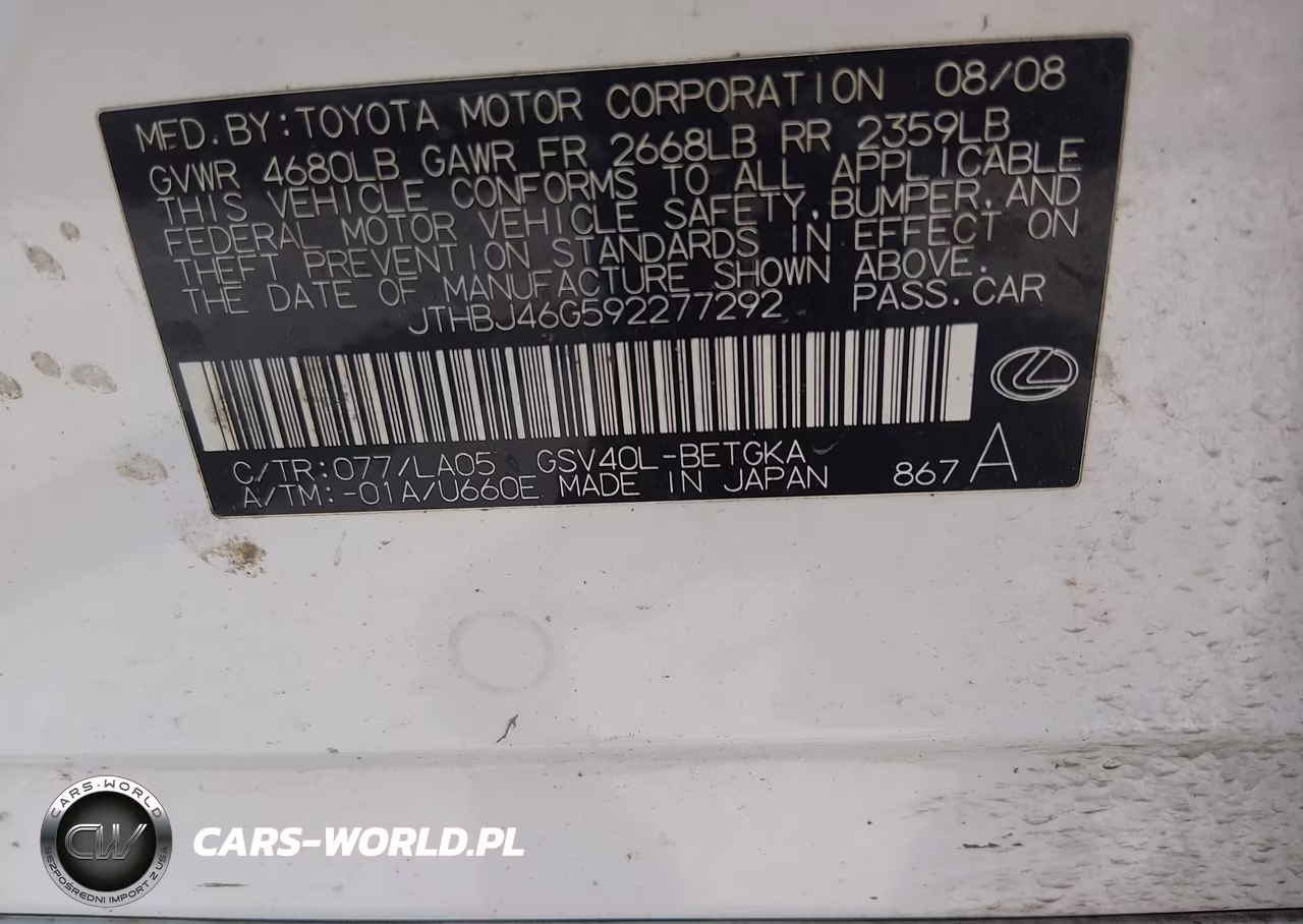 2009 Lexus Es 350 VIN:JTHBJ46G592277292 - 9