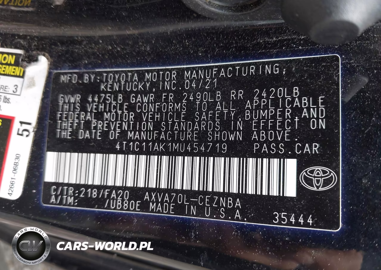 2021 Toyota Camry Le VIN:4T1C11AK1MU454719 - 9