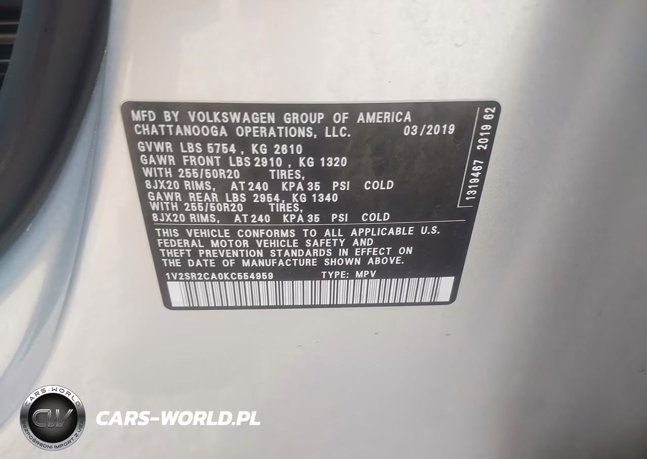 2019 Volkswagen Atlas 3.6L V6 Sel R-Line VIN:1V2SR2CA0KC554959 - 9