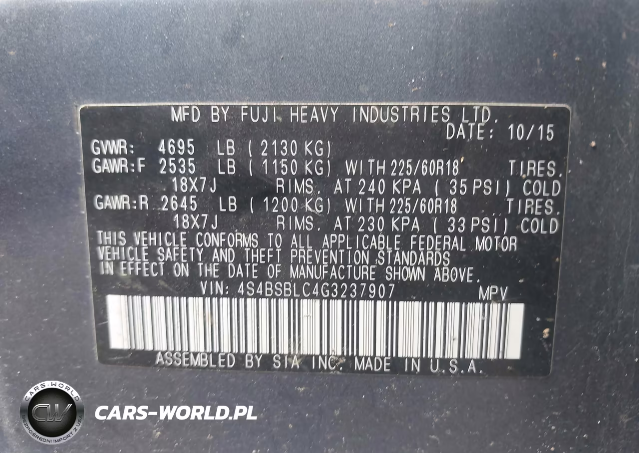 2016 Subaru Outback 2.5I Limited VIN:4S4BSBLC4G3237907 - 9