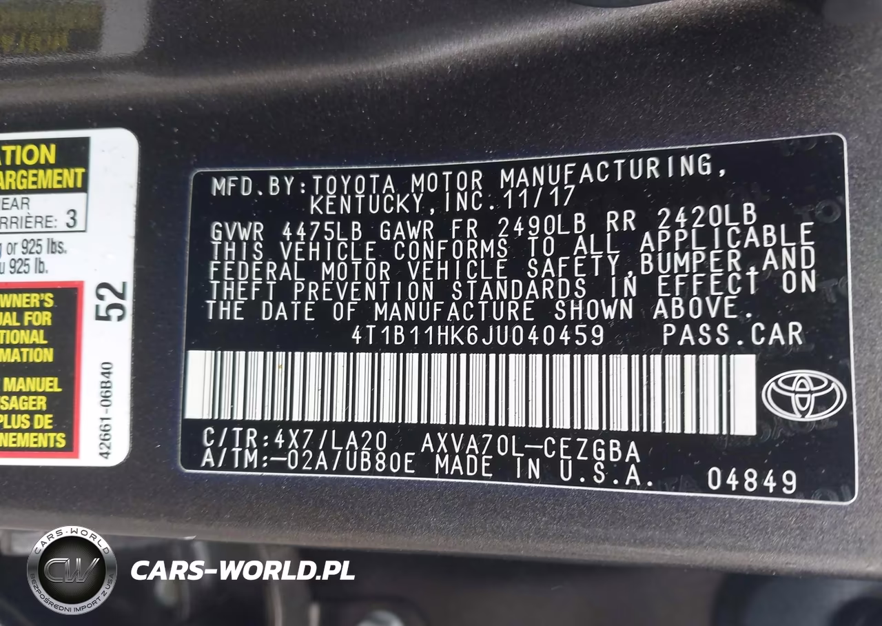 2018 Toyota Camry Xle VIN:4T1B11HK6JU040459 - 9