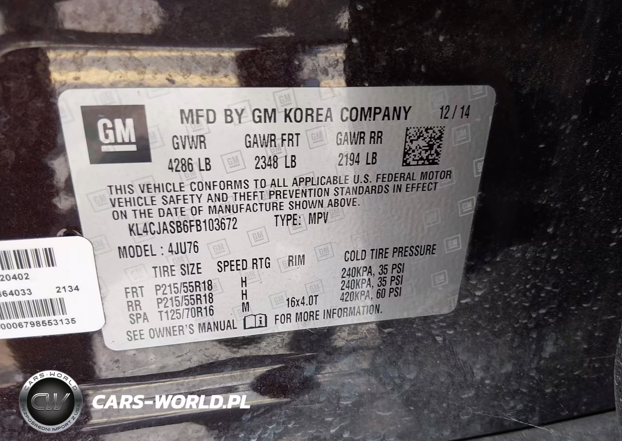 2015 Buick Encore VIN:KL4CJASB6FB103672 - 9