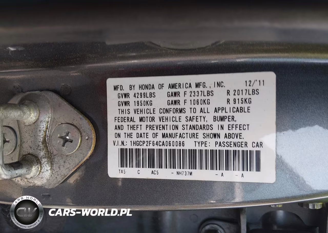 2012 Honda Accord 2.4 Se VIN:1HGCP2F64CA060086 - 9