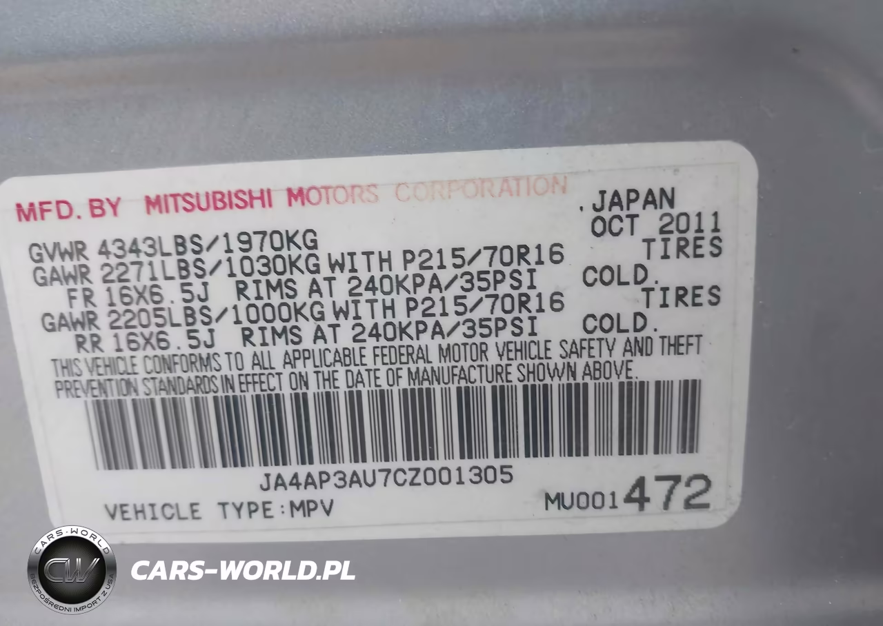 2012 Mitsubishi Outlander Sport Es VIN:JA4AP3AU7CZ001305 - 9