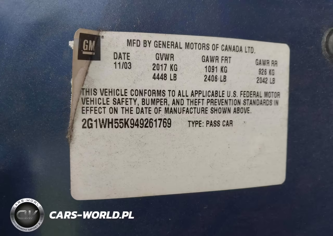 CHEVROLET IMPALA LS VIN:2G1WH55K949261769 - 9