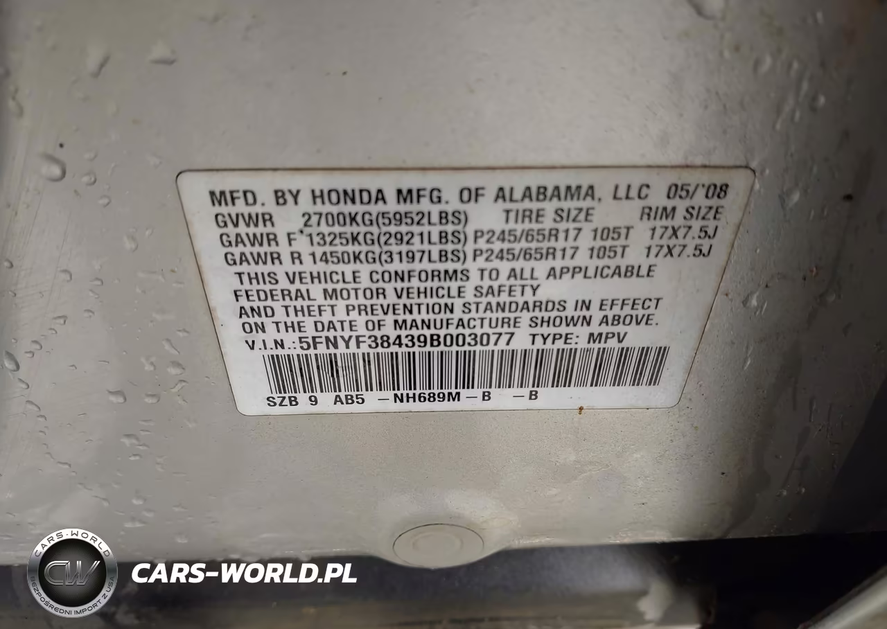 2009 Honda Pilot Ex VIN:5FNYF38439B003077 - 9