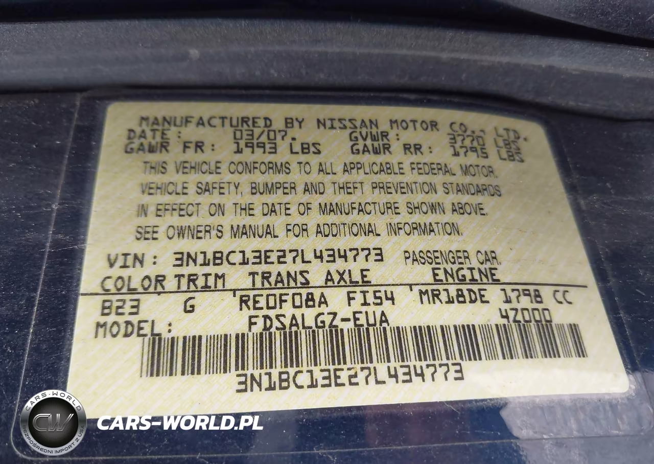 2007 Nissan Versa 1.8Sl VIN:3N1BC13E27L434773 - 9