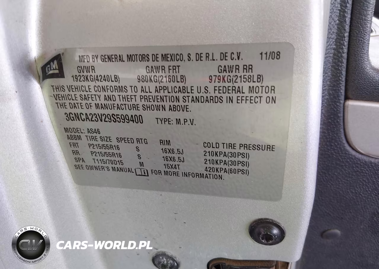 2009 Chevrolet Hhr Lt VIN:3GNCA23V29S599400 - 9
