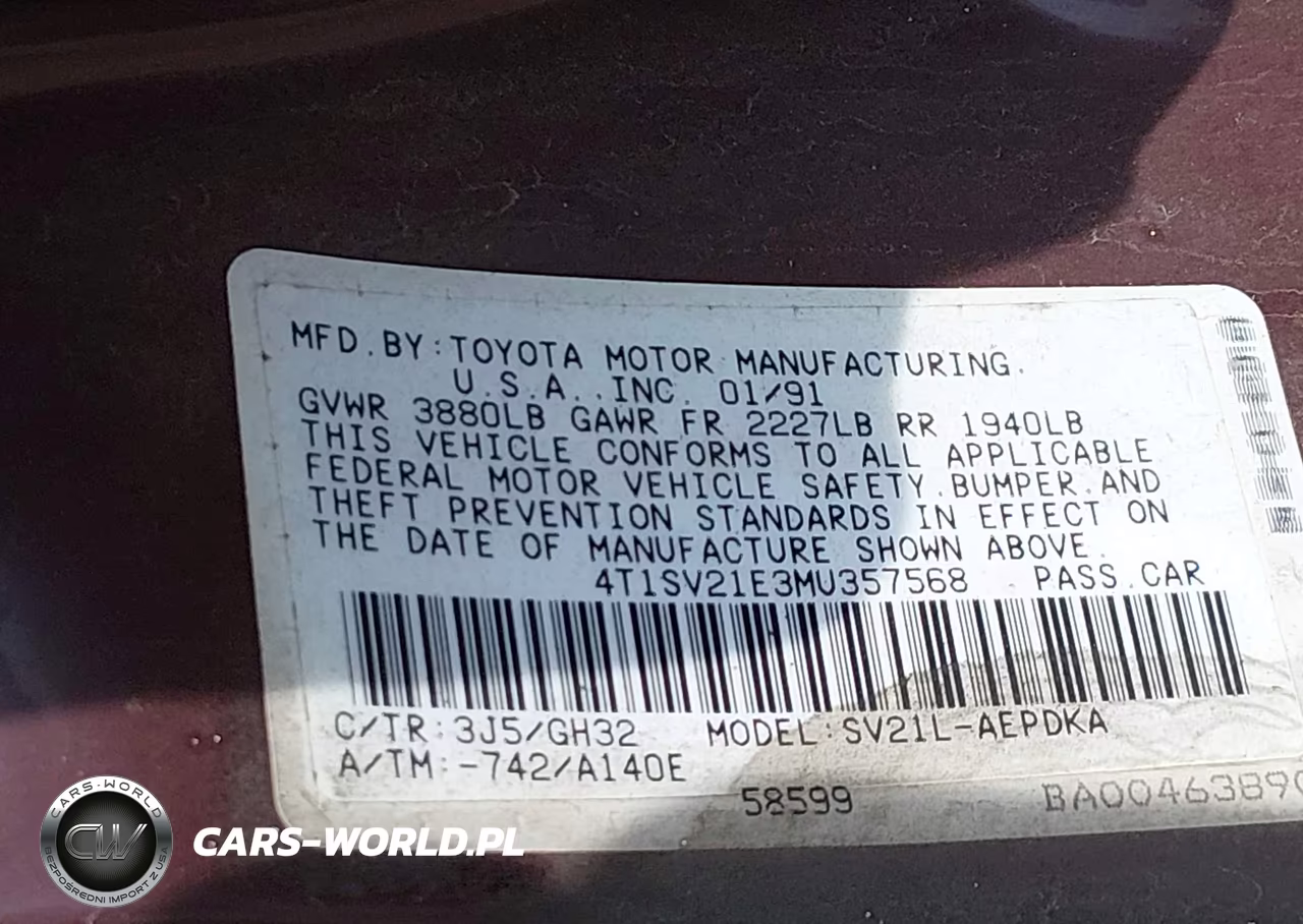 1991 Toyota Camry Dlx VIN:4T1SV21E3MU357568 - 9