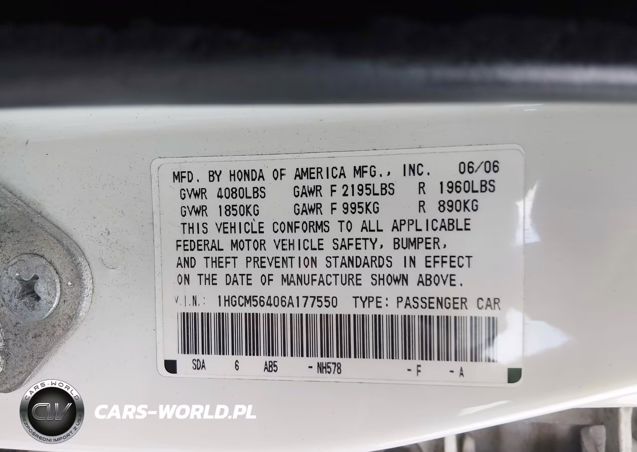 2006 Honda Accord 2.4 Lx VIN:1HGCM56406A177550 - 9