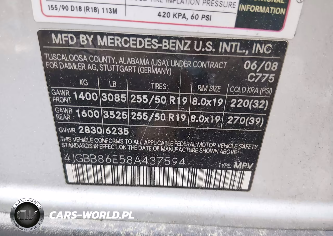 2008 Mercedes-Benz M-Class 3.5L VIN:4JGBB86E58A437594 - 9