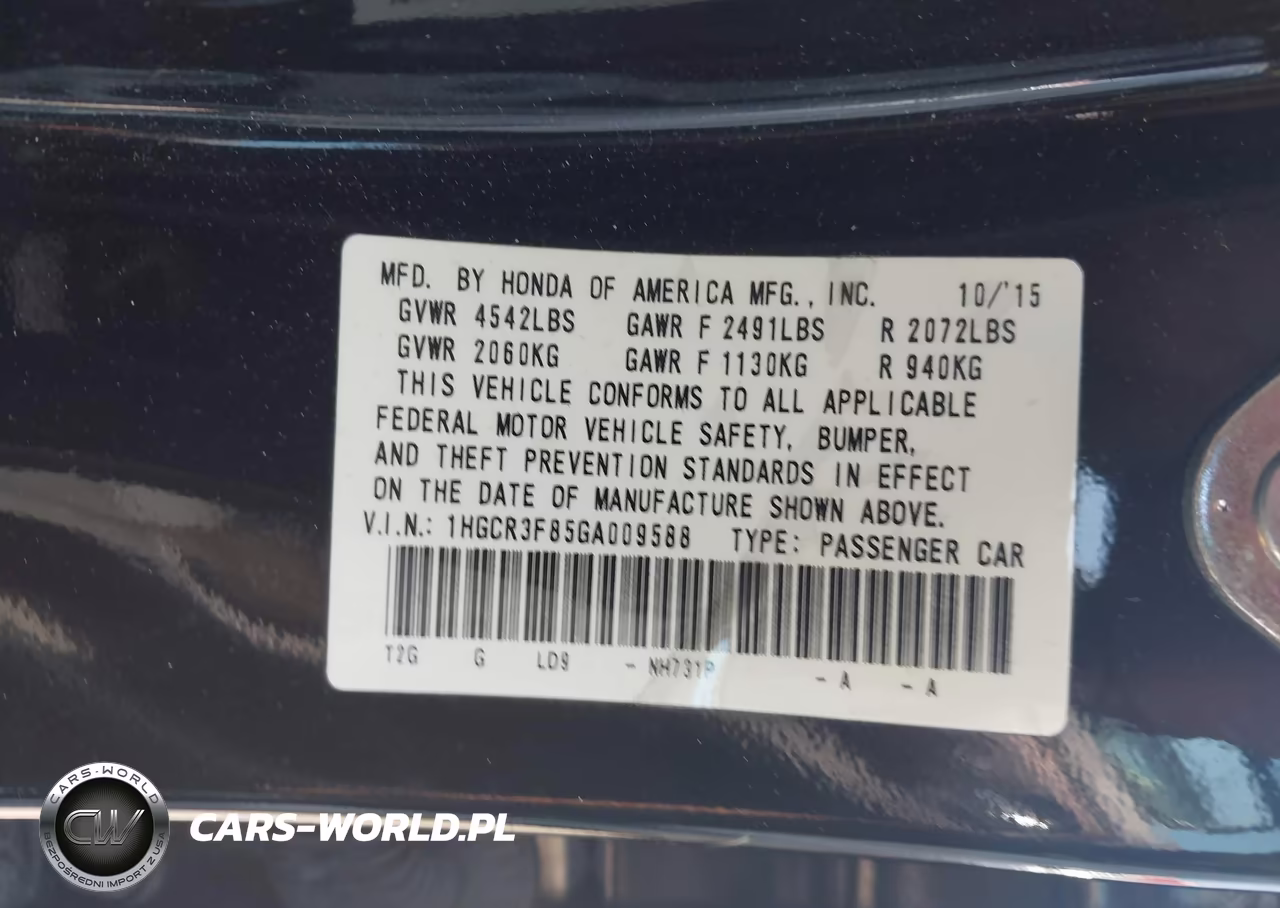 2016 Honda Accord Ex-L V-6 VIN:1HGCR3F85GA009588 - 9