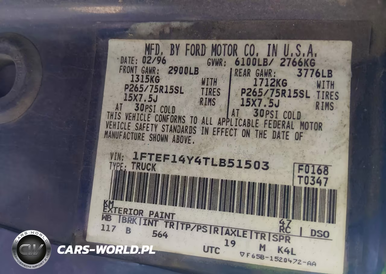 1996 Ford F150 VIN:1FTEF14Y4TLB51503 - 9