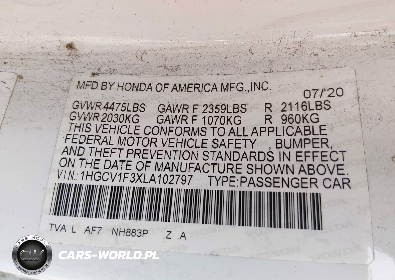 2020 Honda Accord Sport VIN:1HGCV1F3XLA102797 - 9