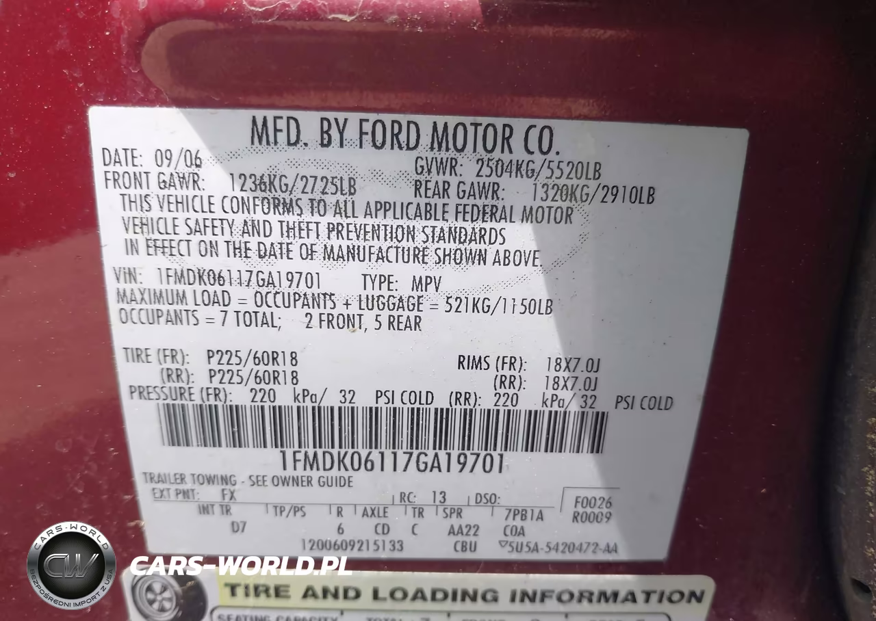 2007 Ford Freestyle Limited VIN:1FMDK06117GA19701 - 9