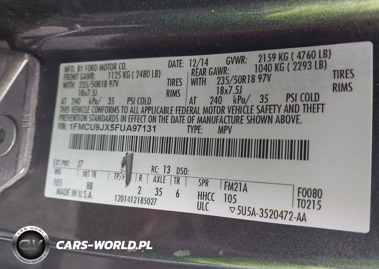 2015 Ford Escape Titanium VIN:1FMCU9JX5FUA97131 - 9