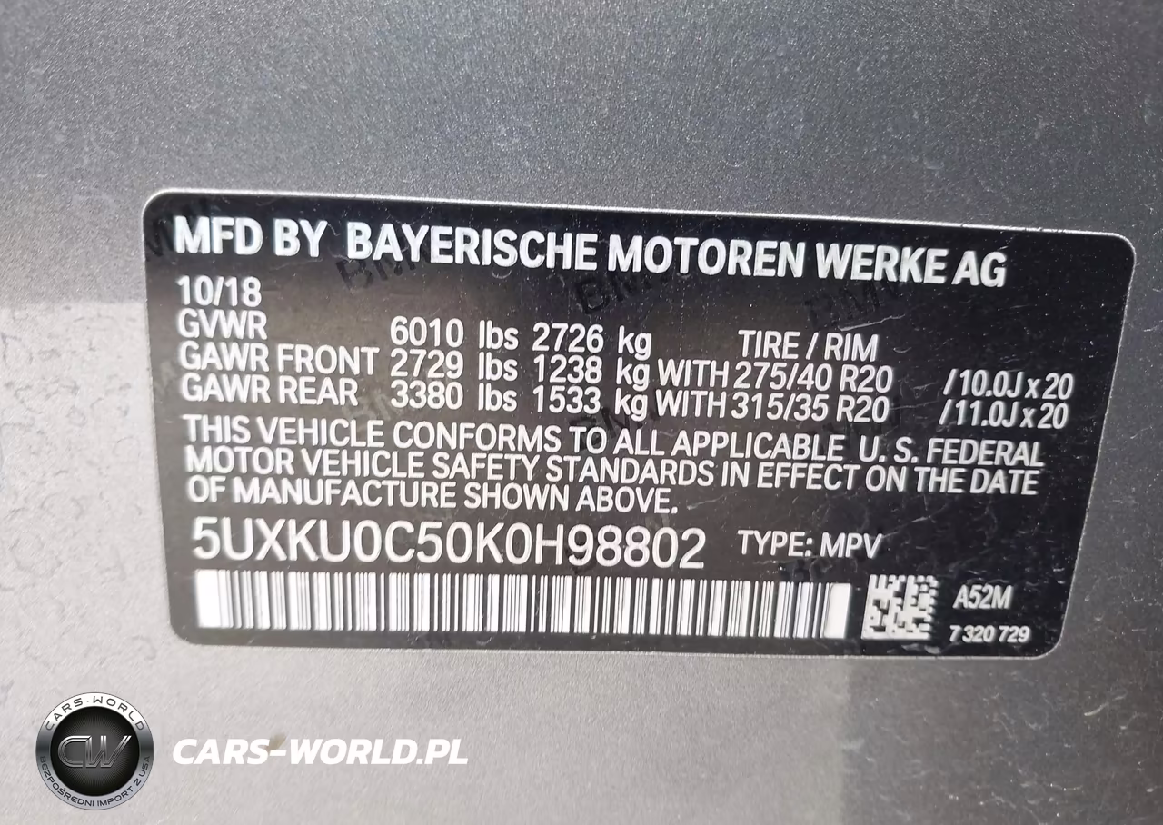 2019 BMW X6 Sdrive35I VIN:5UXKU0C50K0H98802 - 9