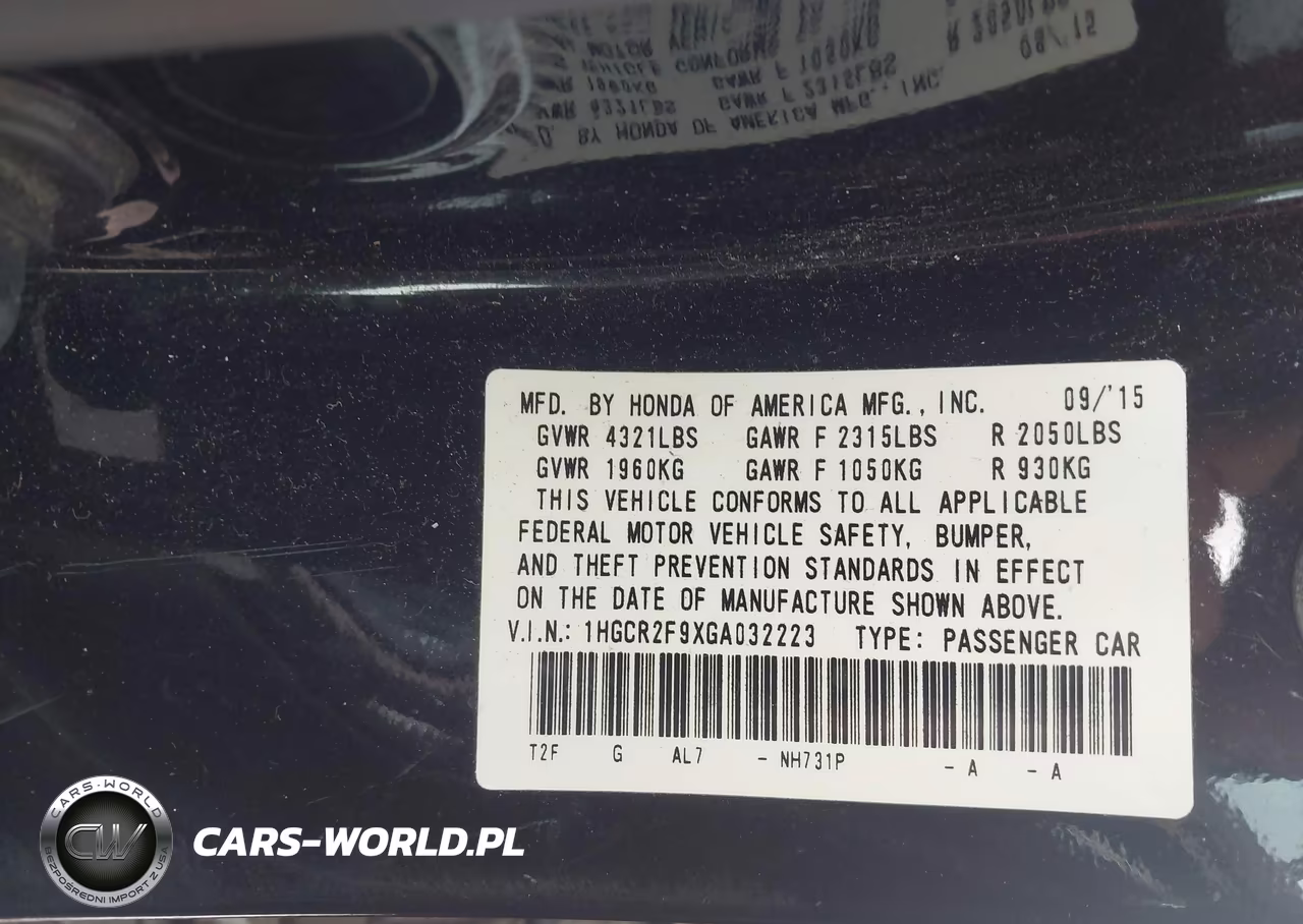 2016 Honda Accord Ex-L VIN:1HGCR2F9XGA032223 - 9