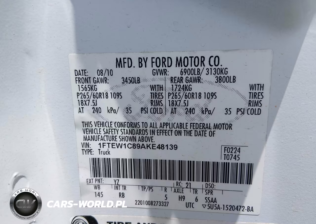 2010 Ford F-150 Fx2 Sport-Xl-Xlt VIN:1FTEW1C89AKE48139 - 9