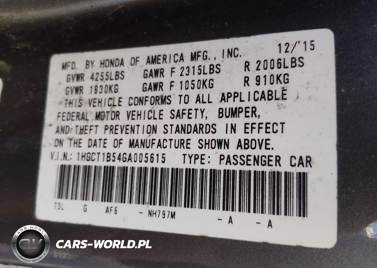 2016 Honda Accord Ex VIN:1HGCT1B54GA005615 - 9