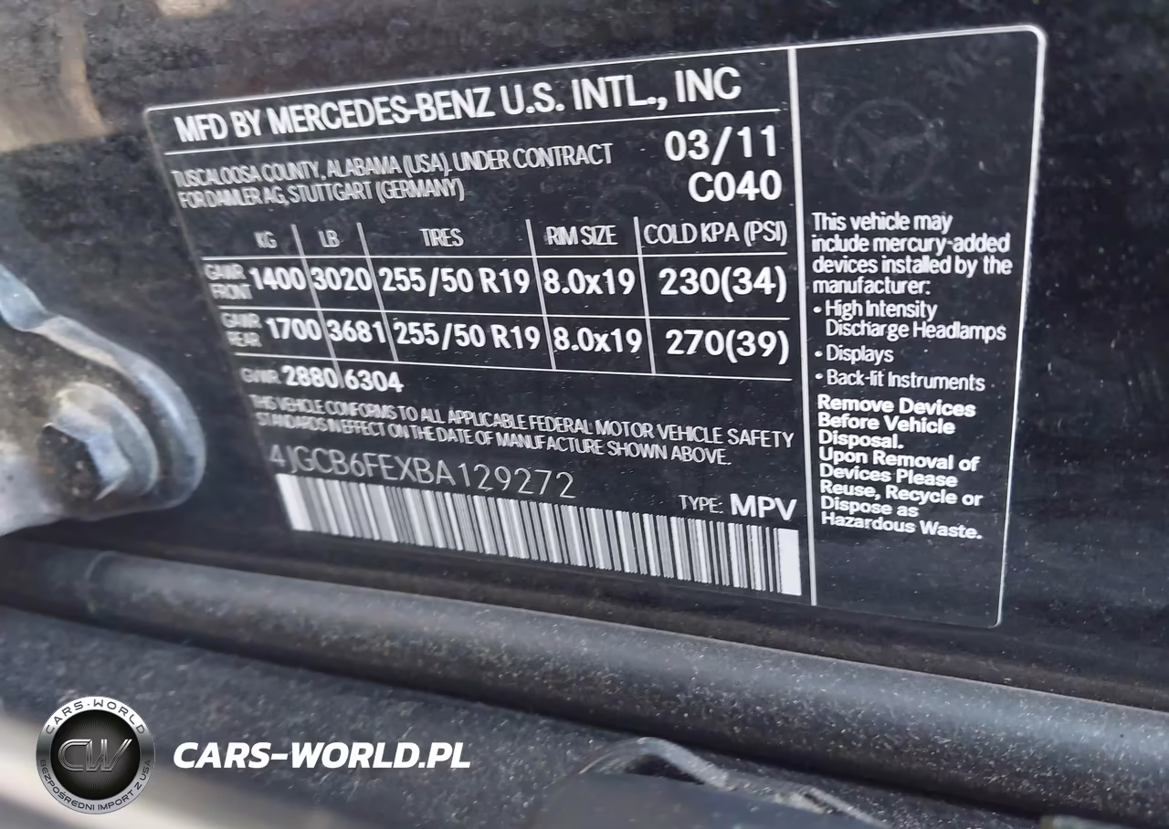 2011 Mercedes-Benz R 350 4Matic VIN:4JGCB6FEXBA129272 - 9