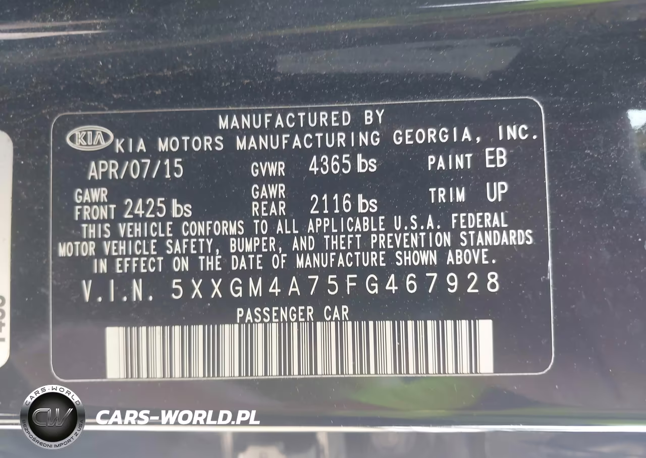 2015 Kia Optima Lx VIN:5XXGM4A75FG467928 - 9