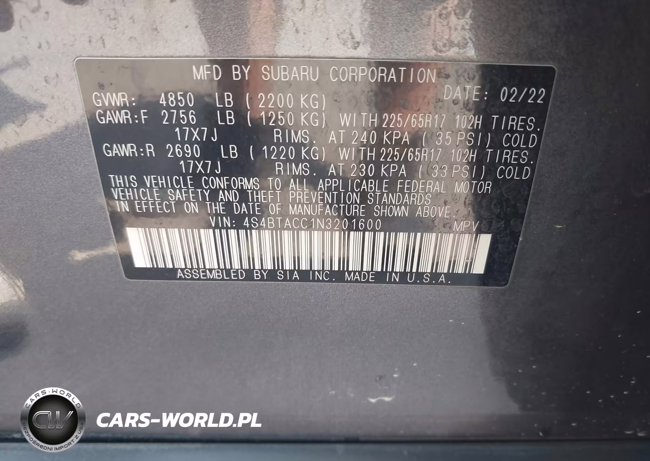 2022 Subaru Outback Premium VIN:4S4BTACC1N3201600 - 9