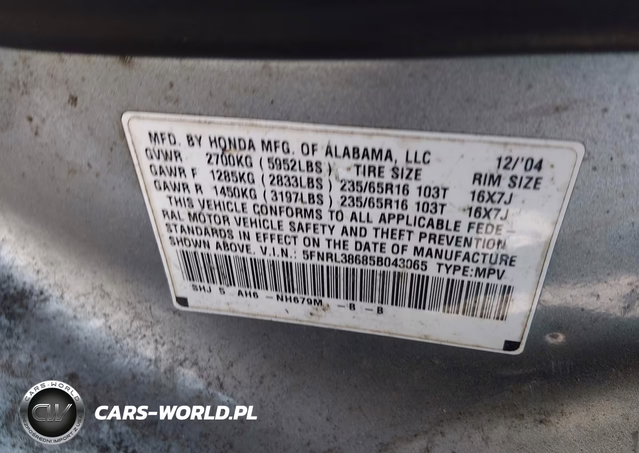 2005 Honda Odyssey Ex-L VIN:5FNRL38685B043065 - 9