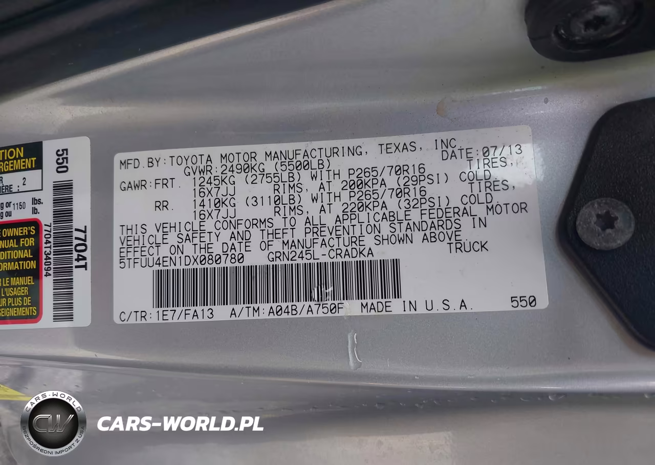 2013 Toyota Tacoma Base V6 VIN:5TFUU4EN1DX080780 - 9