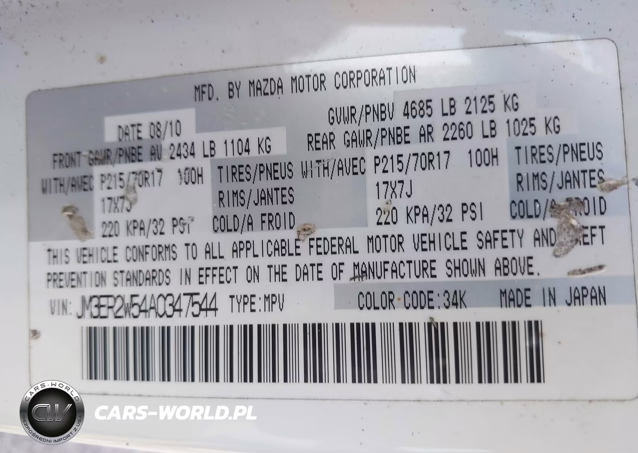 2010 Mazda Cx-7 I Sport VIN:JM3ER2W54A0347544 - 9
