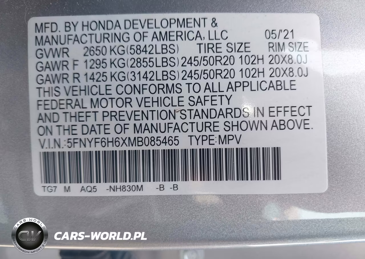 2021 Honda Pilot Awd Touring 7 Passenger VIN:5FNYF6H6XMB085465 - 9