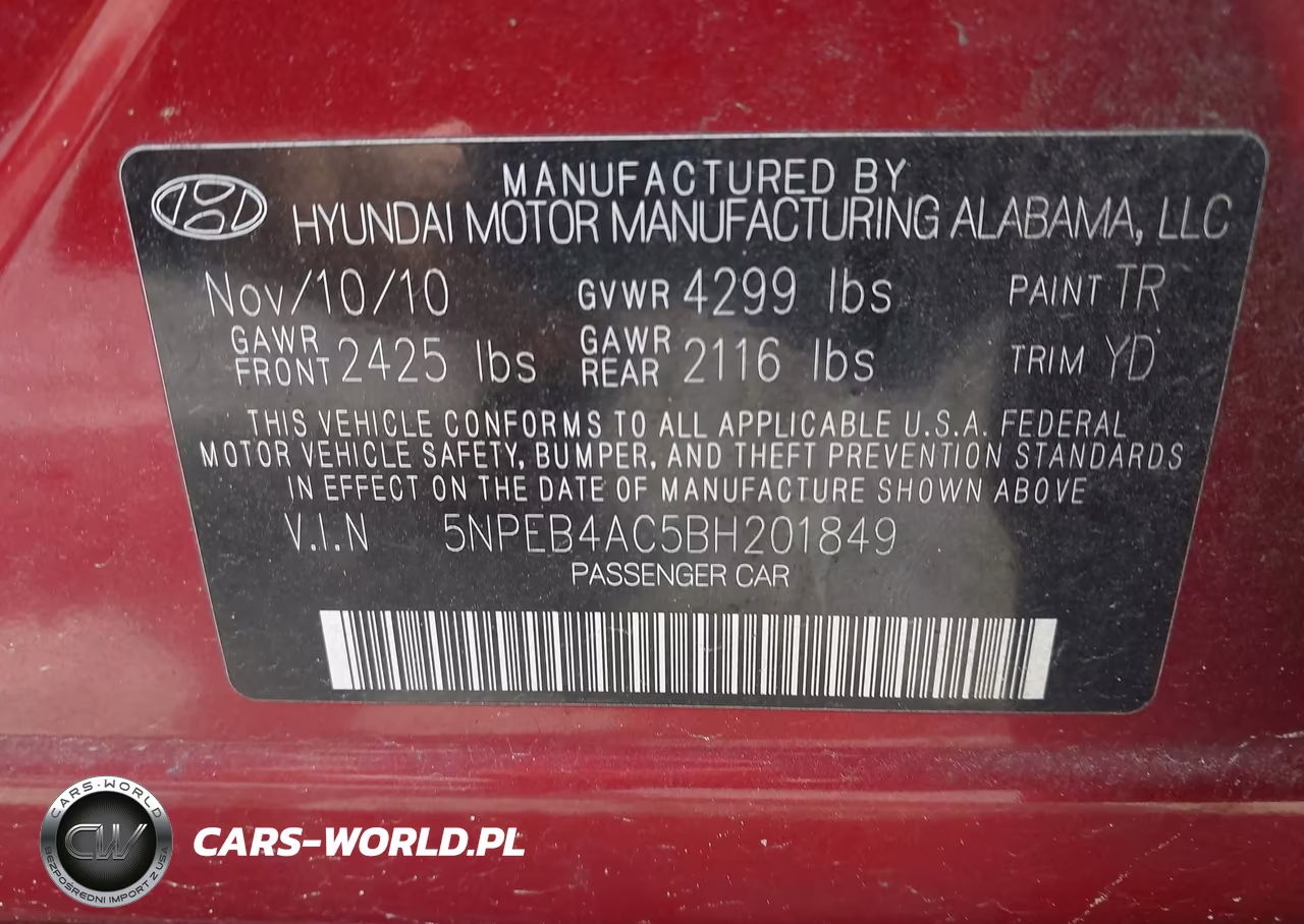 2011 Hyundai Sonata Gls VIN:5NPEB4AC5BH201849 - 9