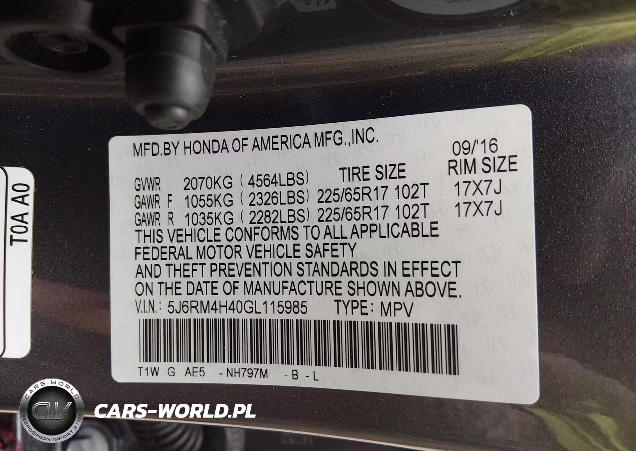 2016 Honda Cr-V Se VIN:5J6RM4H40GL115985 - 9