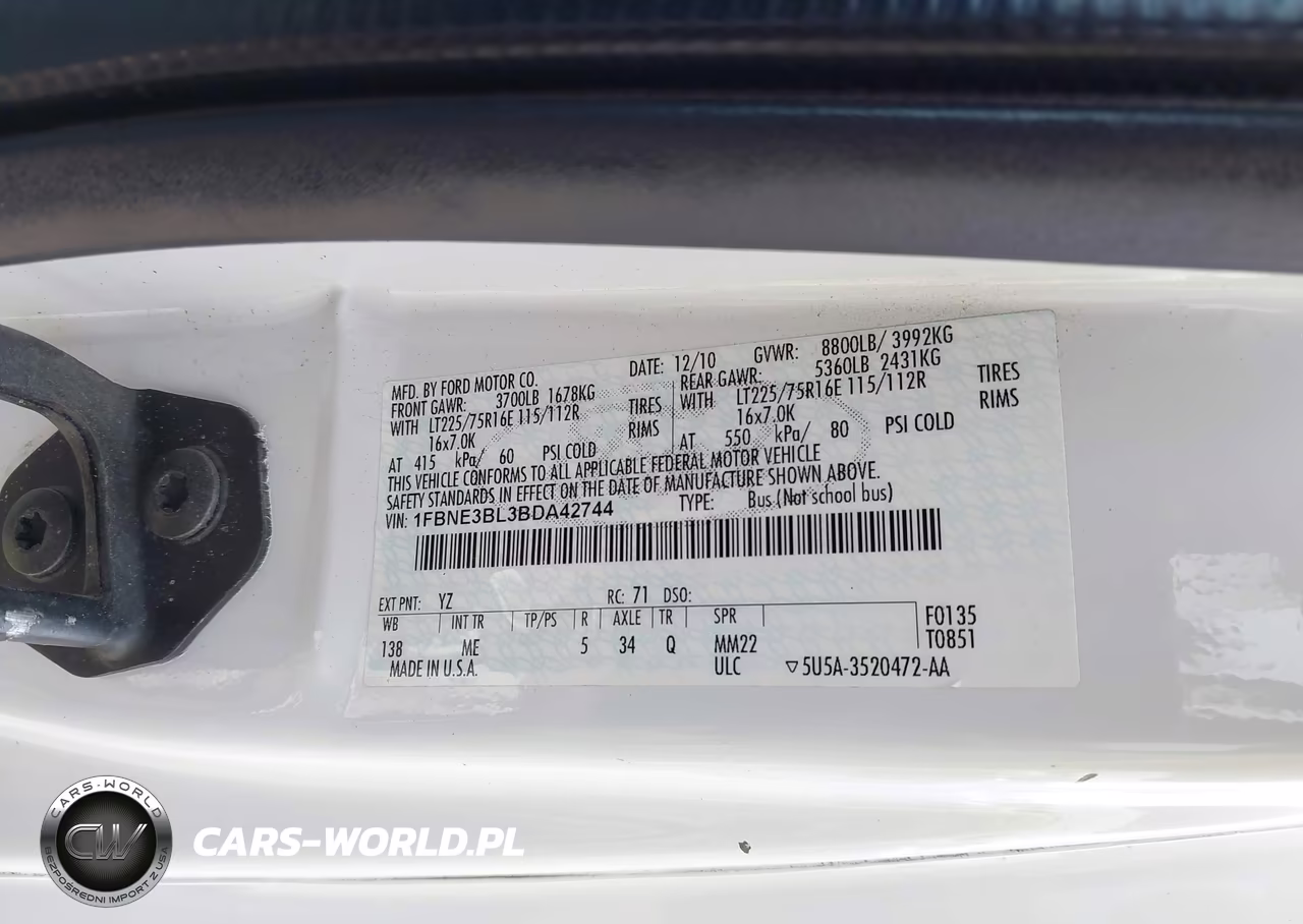 2011 Ford E-350 Super Duty Xlt VIN:1FBNE3BL3BDA42744 - 9