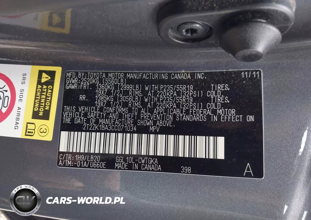 2012 Lexus Rx 350 VIN:2T2ZK1BA3CC071034 - 9