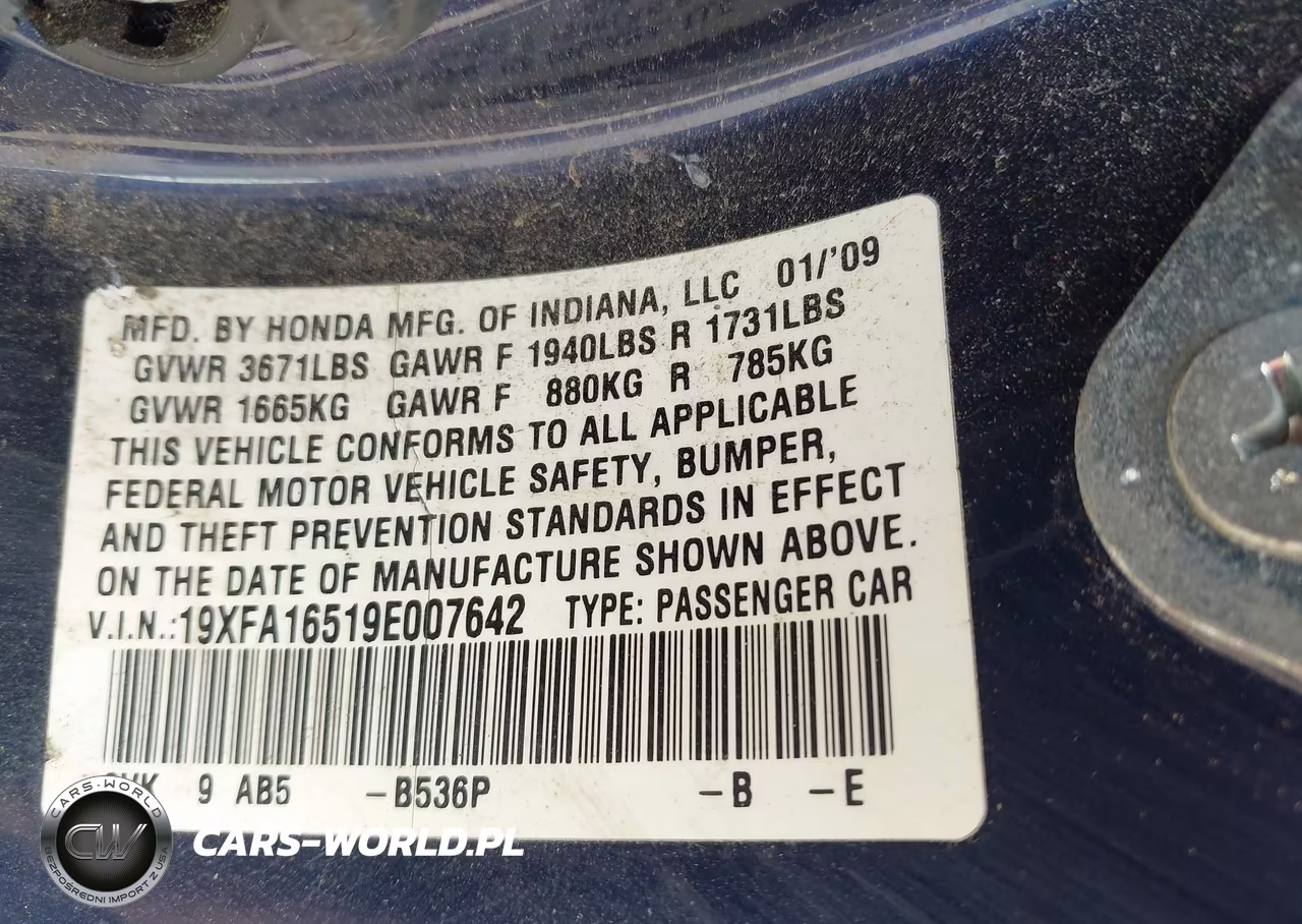 2009 Honda Civic Lx VIN:19XFA16519E007642 - 9