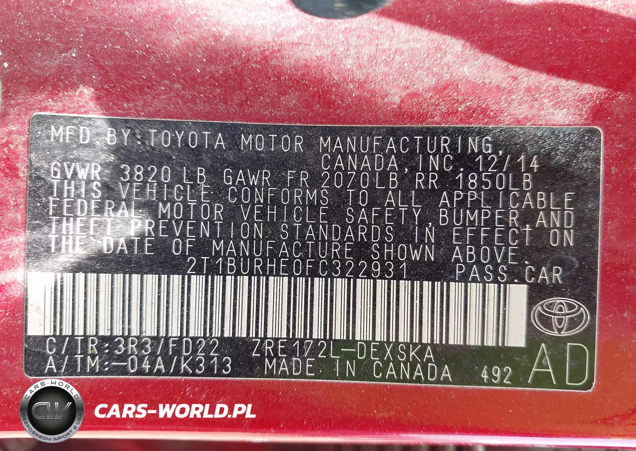 2015 Toyota Corolla S Plus VIN:2T1BURHE0FC322931 - 9