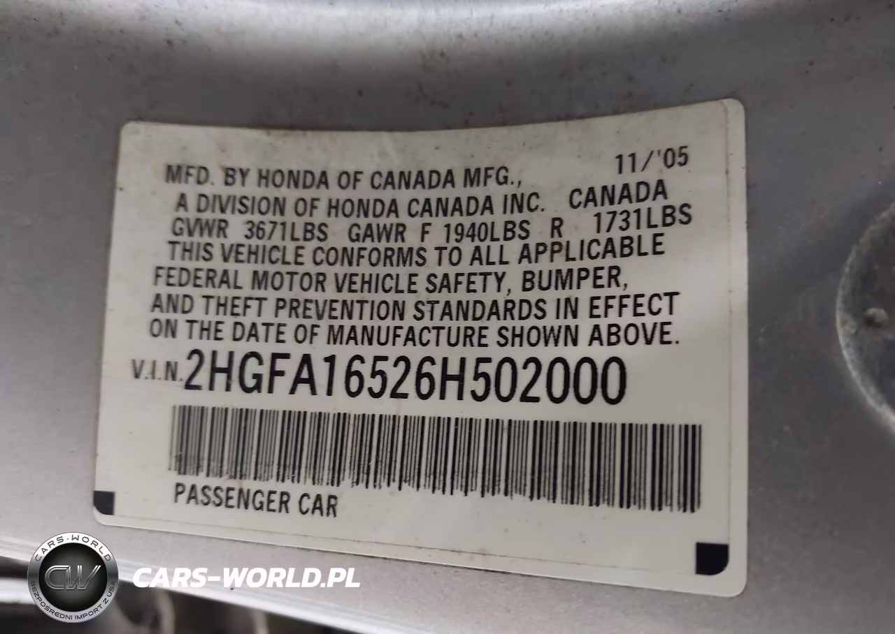 2006 Honda Civic Lx VIN:2HGFA16526H502000 - 9