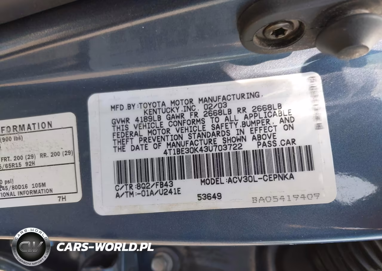 2003 Toyota Camry Le VIN:4T1BE30K43U703722 - 9