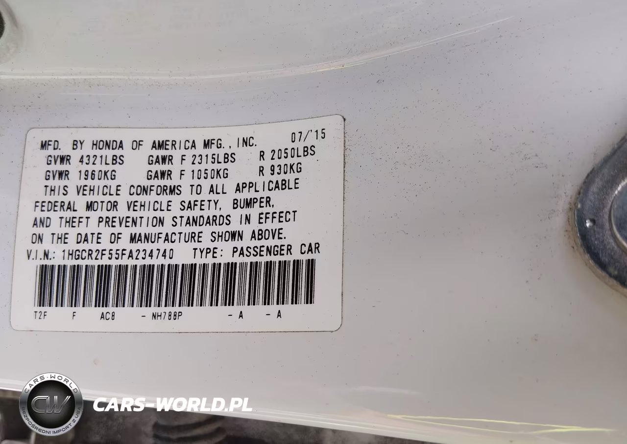 2015 Honda Accord Sport VIN:1HGCR2F55FA234740 - 9