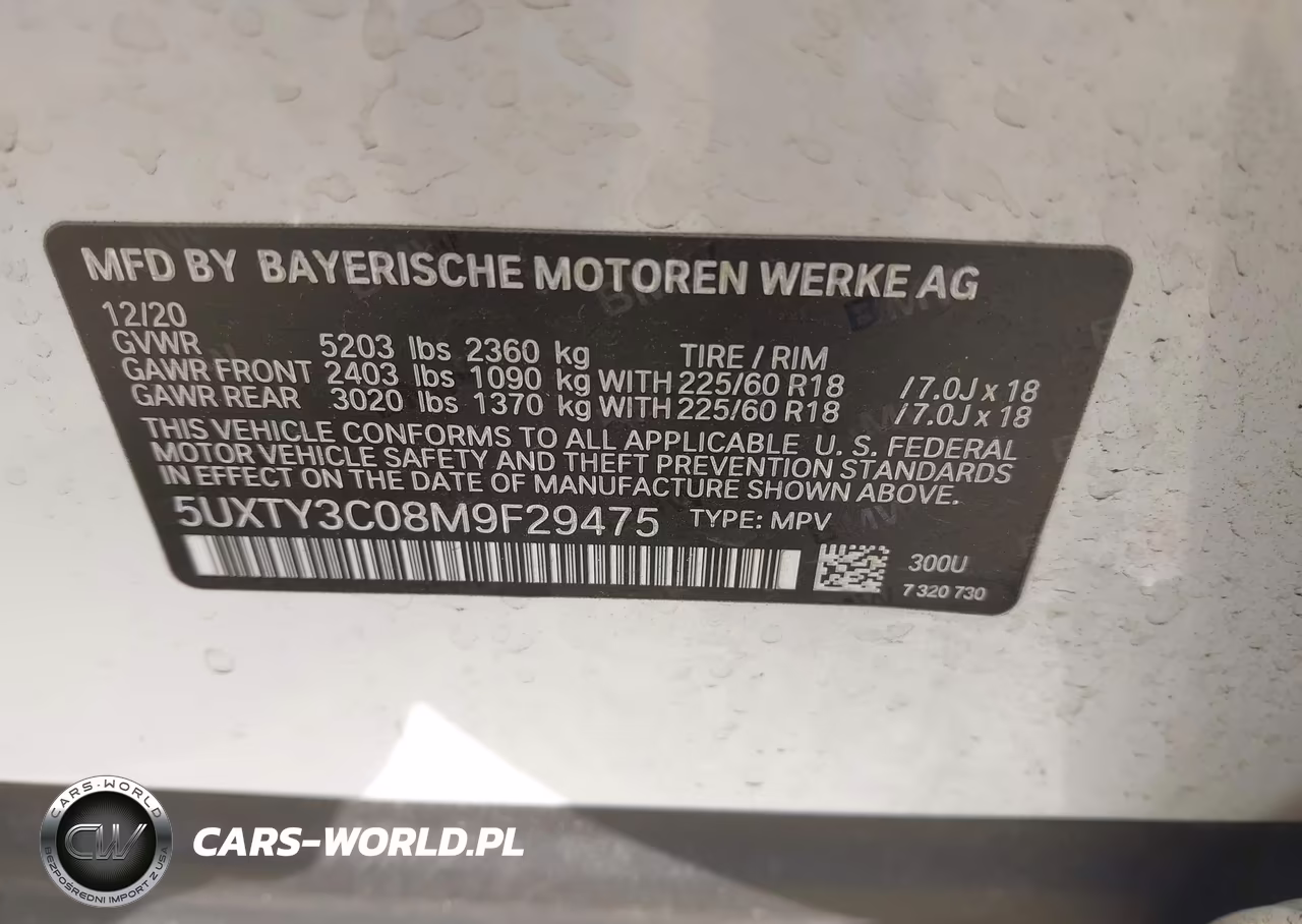2021 BMW X3 Sdrive30I VIN:5UXTY3C08M9F29475 - 9