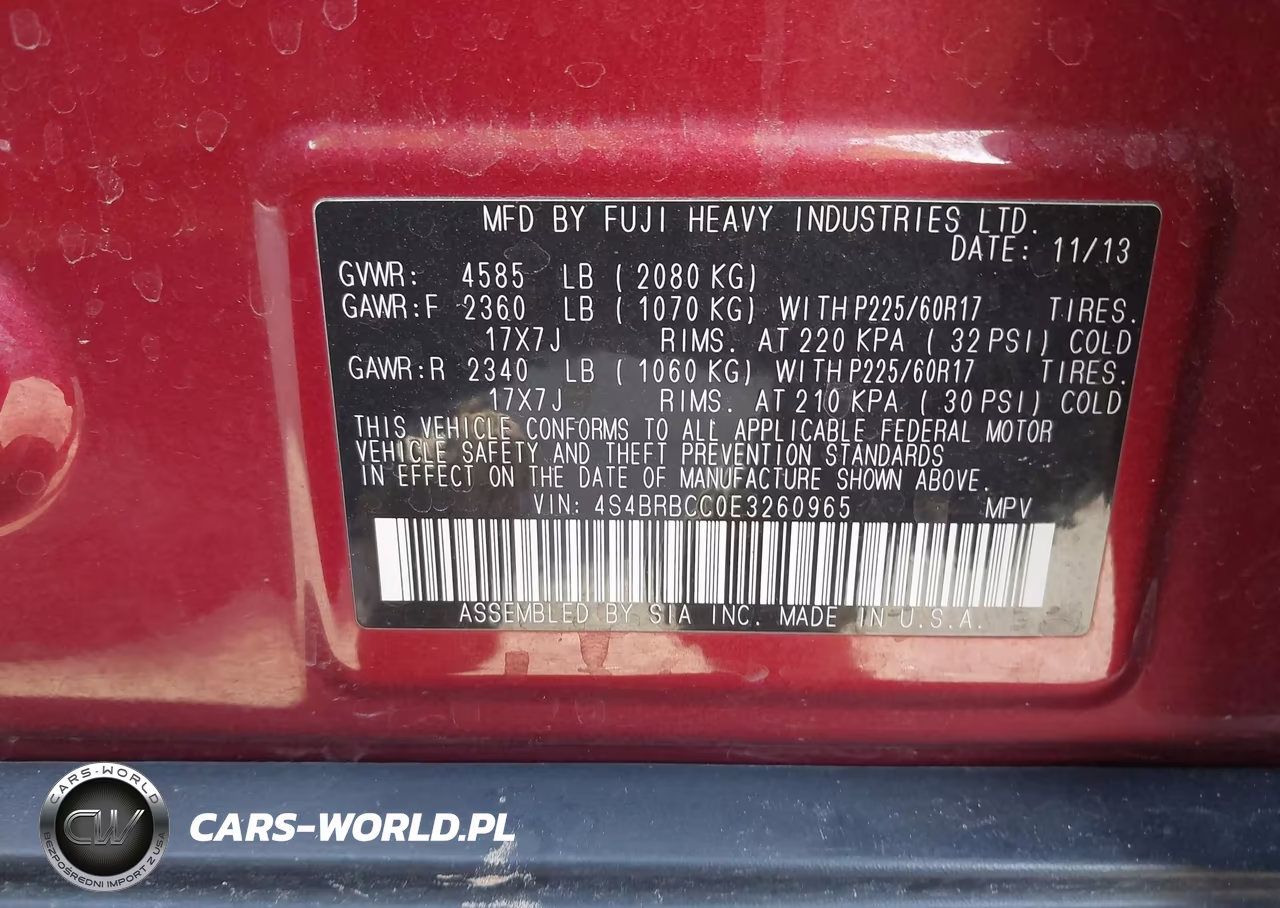 2014 Subaru Outback 2.5I Premium VIN:4S4BRBCC0E3260965 - 9