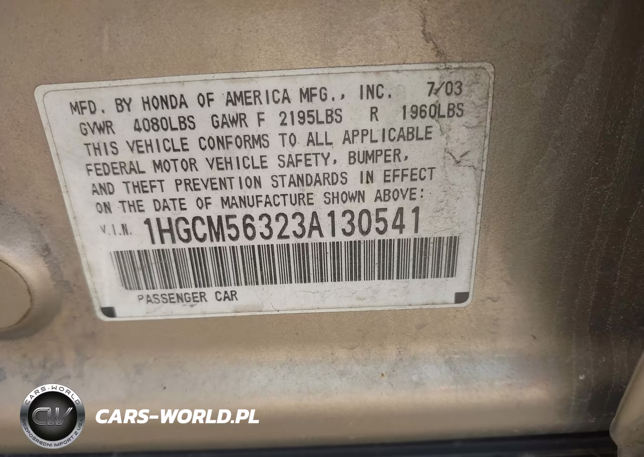 2003 Honda Accord Sdn Lx VIN:1HGCM56323A130541 - 9