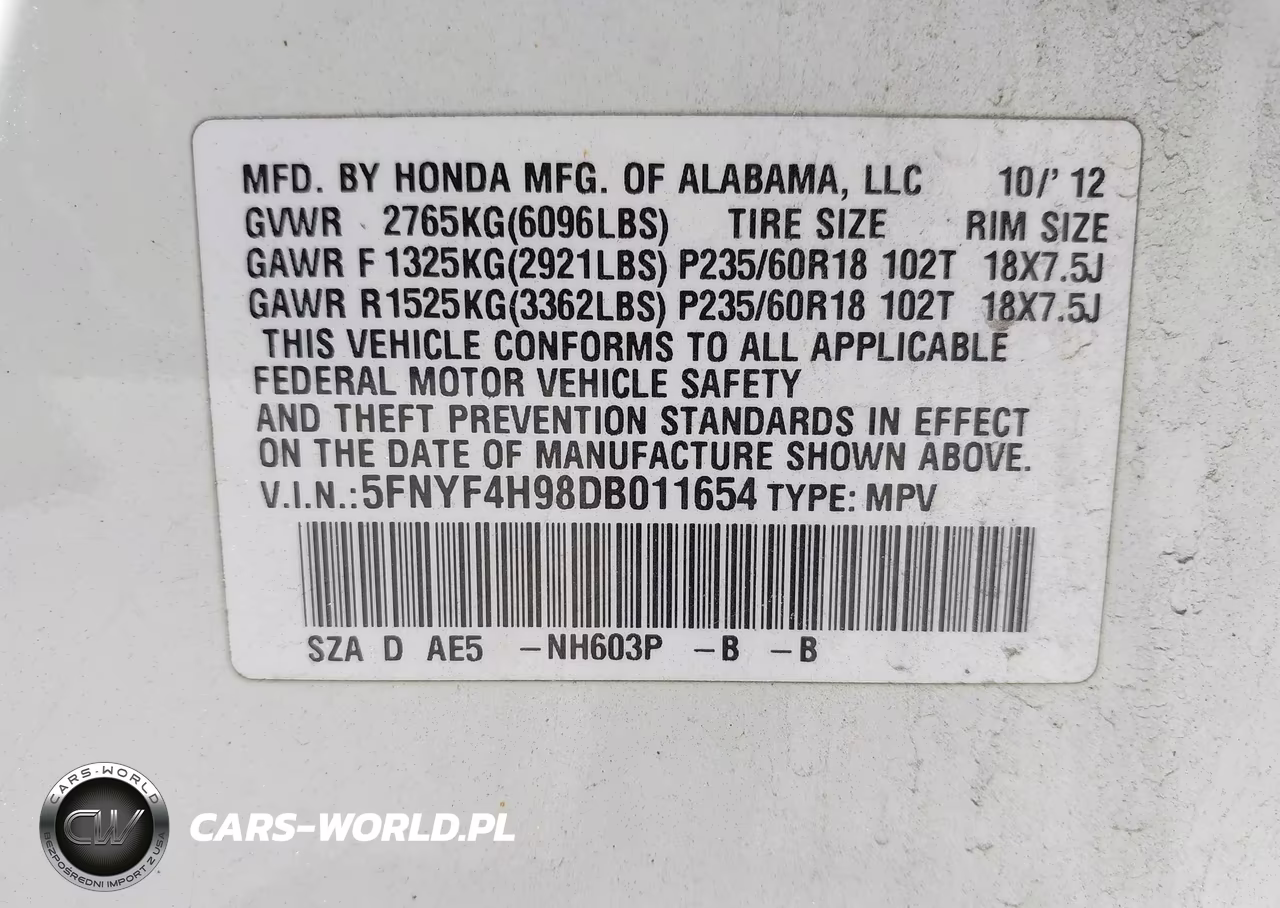 2013 Honda Pilot Touring VIN:5FNYF4H98DB011654 - 9