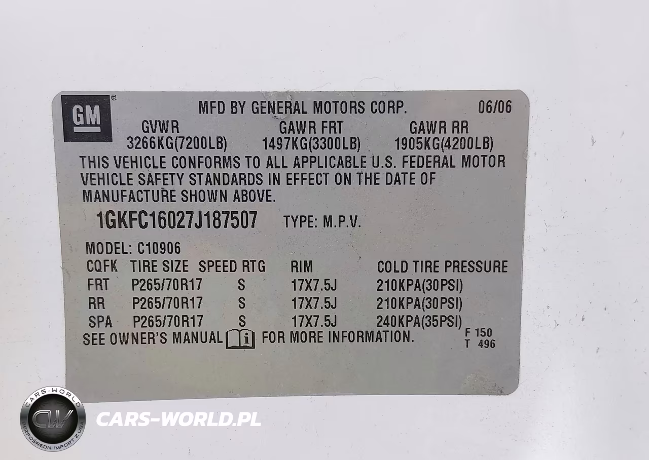 2007 GMC Yukon Xl Commercial VIN:1GKFC16027J187507 - 9