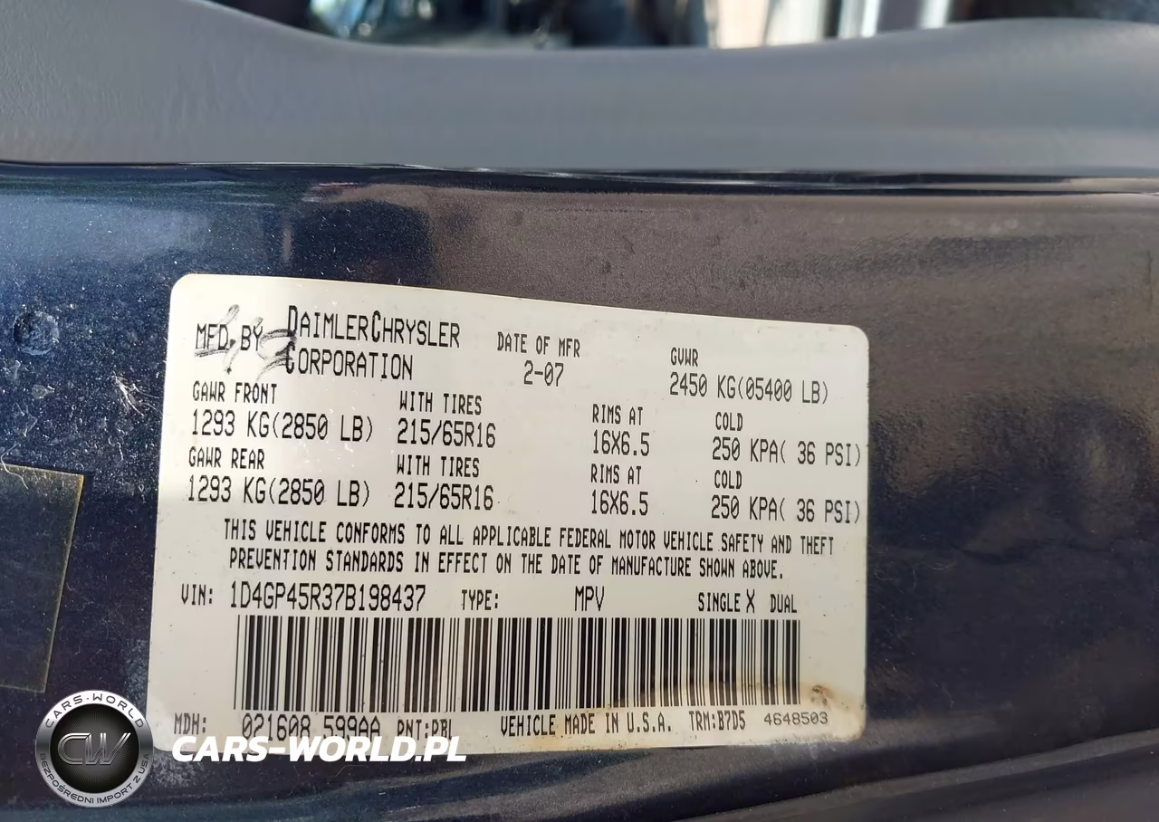 2007 Dodge Caravan Sxt VIN:1D4GP45R37B198437 - 9