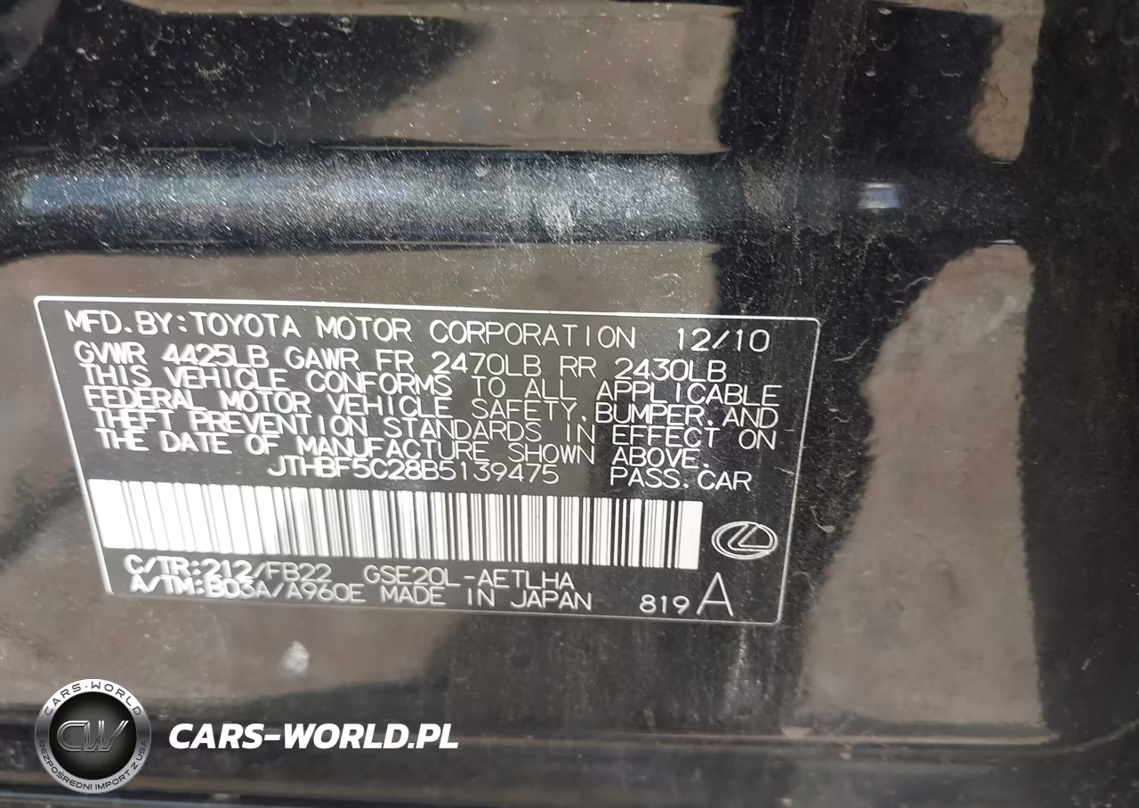 2011 Lexus Is 250 VIN:JTHBF5C28B5139475 - 9