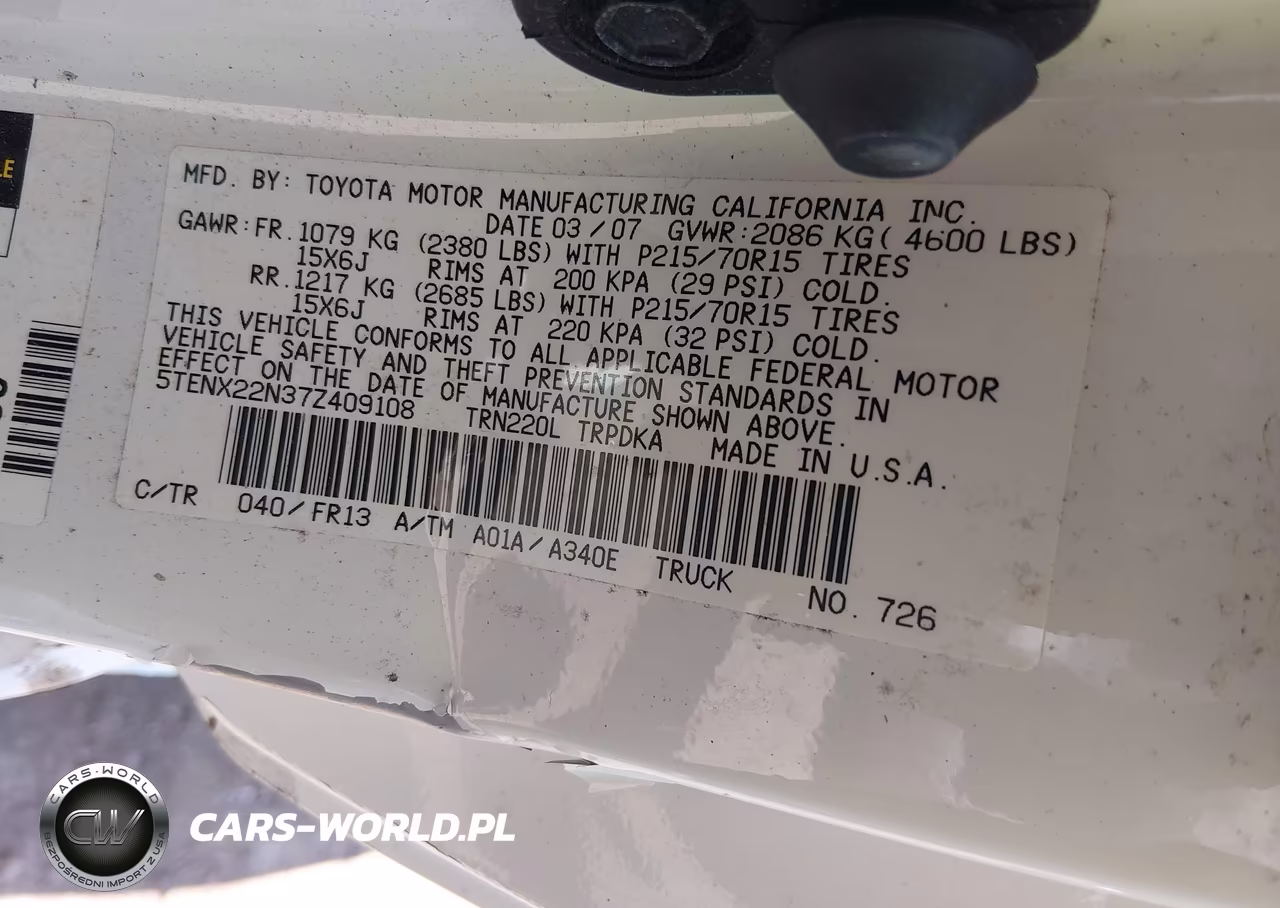 2007 Toyota Tacoma VIN:5TENX22N37Z409108 - 9