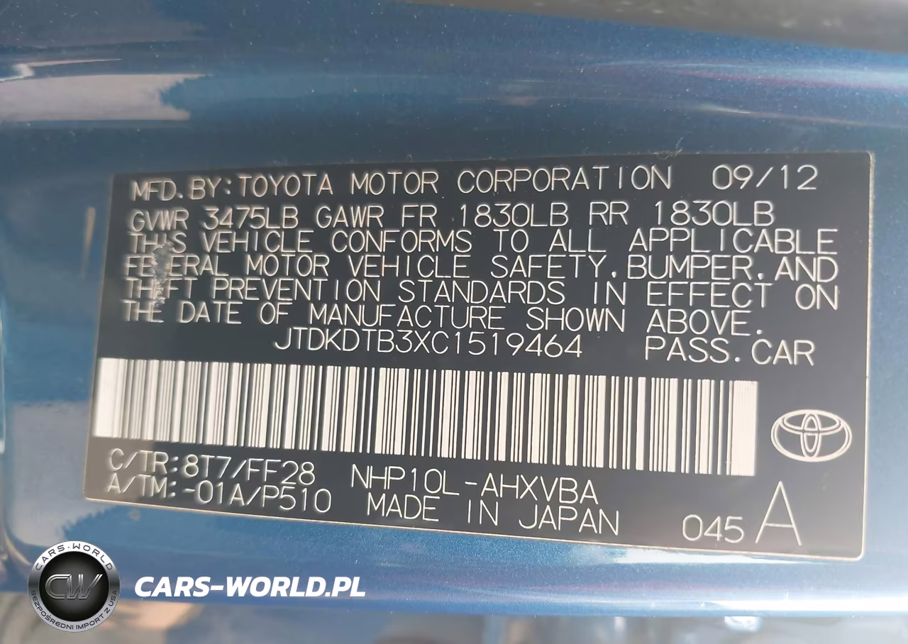 2012 Toyota Prius C Two VIN:JTDKDTB3XC1519464 - 9